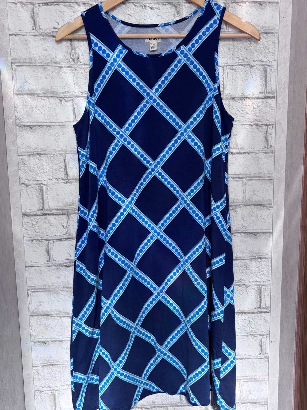 Hatley Navy and Sky Blue Sleeveless Geometric Midi Dress